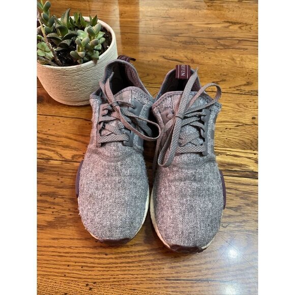 adidas NMD_R1 'Wool' Boost NMD Runner CQ0761 Grey / Maroon Mens Size 8 - Picture 2 of 8